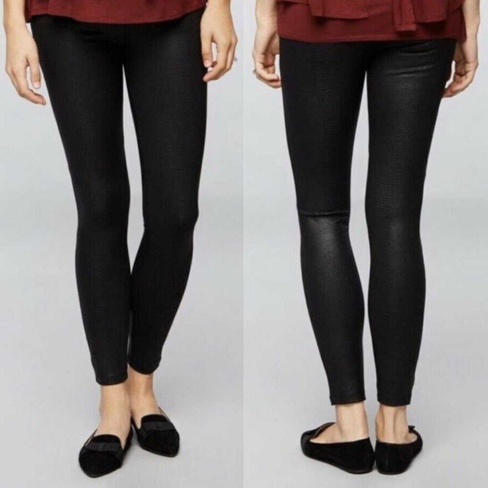 David Lerner Secret Fit Belly Black Faux Snake Print Maternity Leggings Black XS